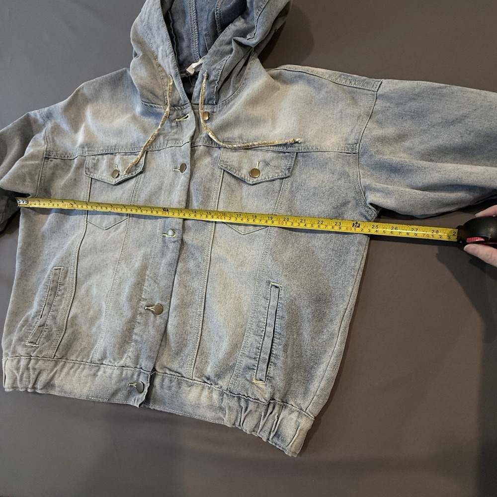 Light Wash Denim Hooded Jean Jacket Women's Large Button Front Casual - Picture 11 of 13